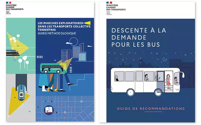 Couvertures des guides sur les marches exploratoires et la descente de bus à la demande